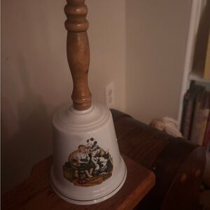 Norman Rockwell Vintage Style Ceramic Bell with Wooden Handle